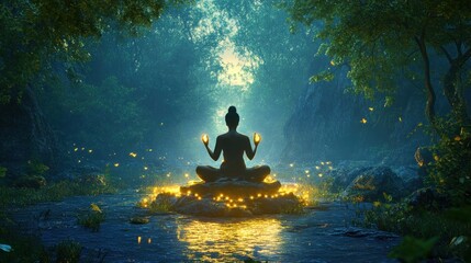 Enchanted Forest Meditation: A Serene Yoga Pose by a Tranquil River