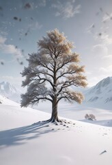 Obraz premium A single majestic tree stands tall on a snowy white surface , outdoors, tree, frost