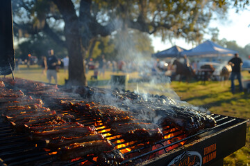 texas barbecue celebration, brisket grilling, horseshoes clinking, and the texan spirit alive in every cheer as the crowd gathers to remember this day