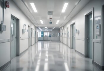 blurred hospital corridor with modern medical equipment,  corridor,  hospital,  white walls