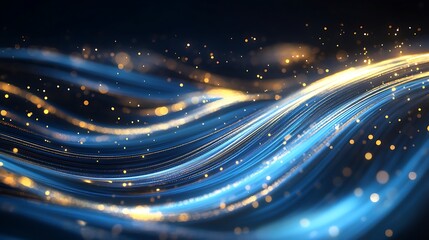 Obraz premium A mesmerizing composition of swirling blue and gold light trails, creating a vibrant, flowing energy effect against a dark backdrop