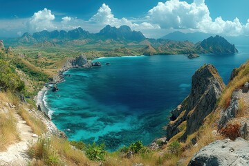 Panoramic View of a Stunning Indonesian Island with Vibrant Waters