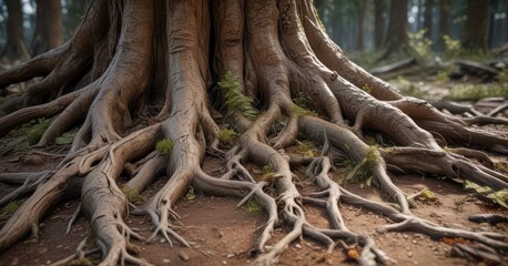 Earthy tones and natural textures of tree bark and roots,  natural, nature,  wood