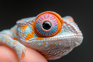 Fototapeta premium Close-up of a Juvenile Chameleon with Vivid Skin Pigmentation