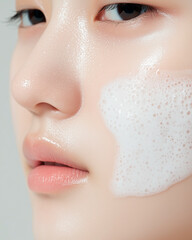 Close-up of Face with Cleansing Foam