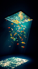 Digital Image: Underwater Scene Projected with Falling Fish