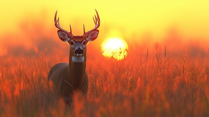 Majestic buck sunset prairie wildlife nature photography