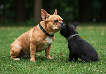 Female French bulldog with puppies
