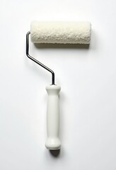 Obraz premium A white paint roller with a ceramic handle, isolated on a white background. Perfect for DIY projects and home improvement.