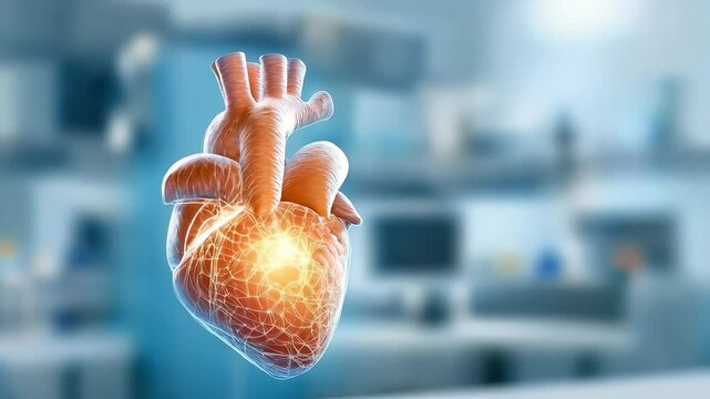 Anatomically Correct Human Heart Model with Glowing Effects in a Modern Medical Setting