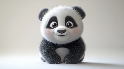 Fototapeta premium Cute and fluffy cartoon panda with big eyes and adorable smile on white background