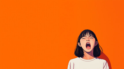 A frustrated young woman standing by herself, letting out a scream of anger and stress, highlighting a cathartic release of built-up tension. screaming woman, isolated figure, frus