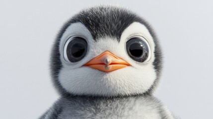 Naklejka premium Adorable baby penguin with big eyes and fluffy feathers close-up