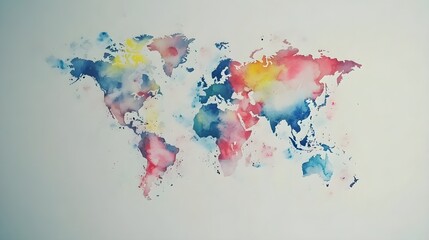 Fototapeta premium World map made of colorful watercolor splashes on a clean white background.