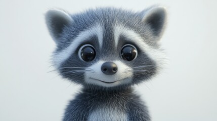 Obraz premium Cute cartoon raccoon with big eyes and fluffy fur