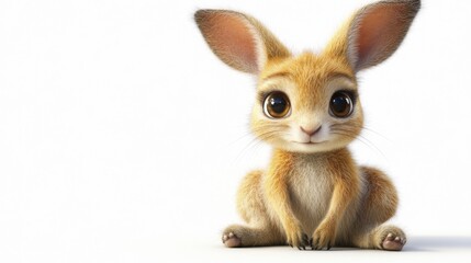 Obraz premium Adorable cartoon bunny with big eyes and fluffy ears on white background