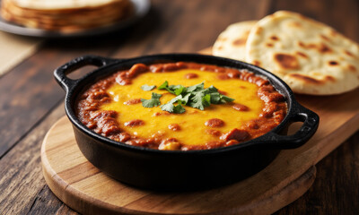 Spicy Queso Fundido with Chorizo and melted Cheese, served with warm Tortillas