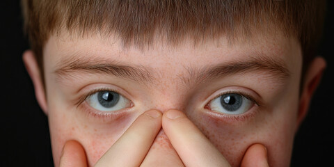 Close-up Portrait of a Boy's Face and Hands