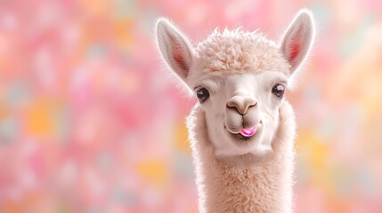 Obraz premium Playful alpaca portrait, pastel background, farm animal, cute