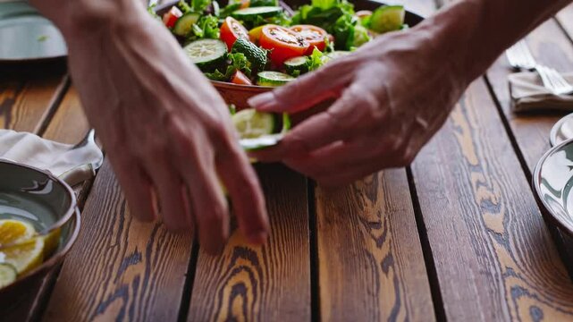 Fresh Garden Salad on Rustic Wooden Table