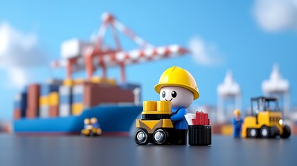 Fototapeta premium Miniature worker with cargo containers at a port.