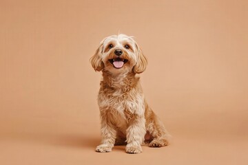This image showcases a friendly dog with a wide smile against a soft beige background, symbolizing loyalty, companionship, and the joy of having pets in our lives.