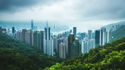 Fototapeta premium Hong Kong Skyline: Urban Jungle from a Mountaintop Perspective