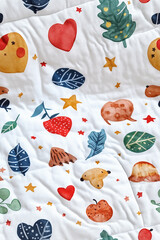 Colorful Illustration with Nature and Fruit Patterns on Fabric