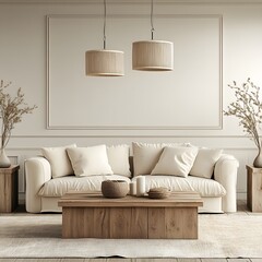 Rustic bedroom with wooden beams, a cozy bed covered in neutral-toned linens, and warm lighting.