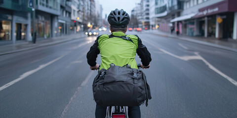 Fototapeta premium Rear View of Cyclist on City Street