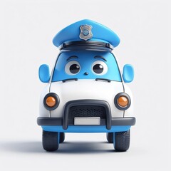 Adorable Cartoon Police Car Illustration Cute Character Design 3D Render