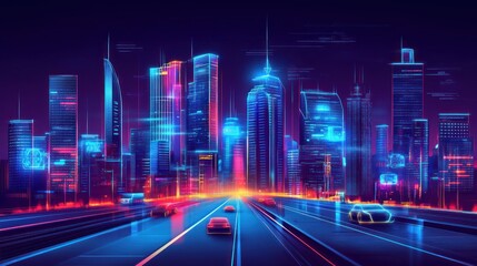 Fototapeta premium Neon Cityscape: A Futuristic Metropolis at Night