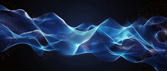 Fototapeta premium Sophisticated dark blue abstract design. Cascading waveforms flow with gradient light effects and clean geometric lines. Elegant and visually striking.