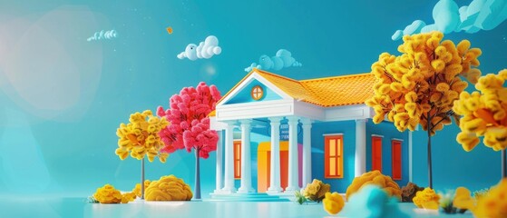 Unlock your dream home today.  Low loan rates await.  Vibrant imagery depicts affordable financial solutions. Simple banking made easy. Intricate, playful design.