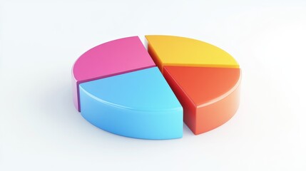 Obraz premium A dynamic D pie chart illustrating survey results, with animated segments expanding and retracting, set against a clean white background to emphasize clarity and engagement in data presentation.