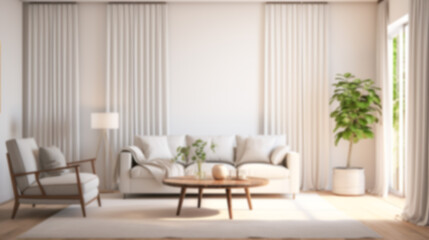 Blurred coastal office retreat with large windows offering a sea view, perfect for Zoom or Google Meet background featuring a modern workspace.

