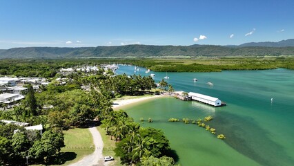 Fototapeta premium Port Douglas marina jetty tropical drone aerial nature beautiful sugar wharf