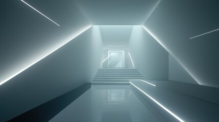 Obraz premium Modern architectural stairway illuminated by bright neon lights