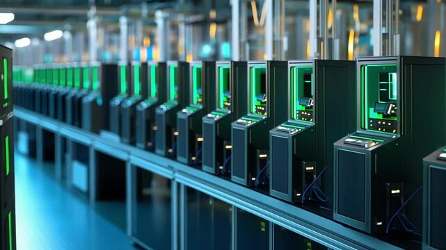 Futuristic quantum computers processing vast amounts of data within a high tech server room, generating innovative solutions and propelling advancements in technology and science