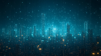 Cyber Cityscape: A mesmerizing digital rendering of a futuristic cityscape, where data streams flow through the illuminated skyscrapers.