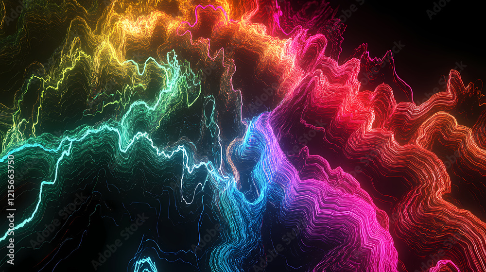 Wall mural vibrant light trails creating a dynamic colorful path on black background. luminous path. illustrati