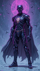 Fototapeta premium Futuristic Armored Hero Standing Beneath a Mystical Purple Aura. generative ai