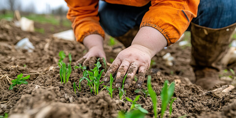 Person Planting Seedlings in Soil