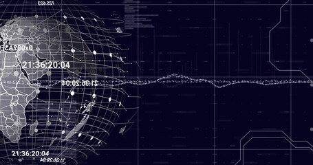 Global network connections and data points image over world map