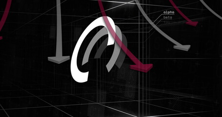 Abstract shapes and text image over dark geometric background