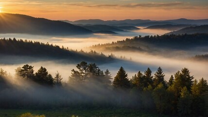 Fototapeta premium Peaceful Atmosphere in a Nature Photograph of Sunlight Through Trees