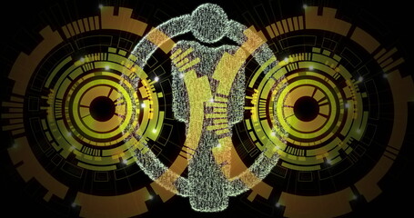 Image of people icon, digital data processing over scopes scanning