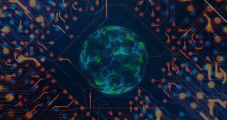 Image of data processing and network of connections over globe