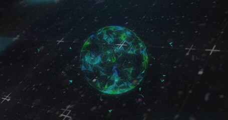 Image of data processing and network of connections over globe