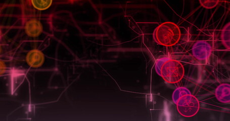 Obraz premium Image of globes with network of connections with icons on black background